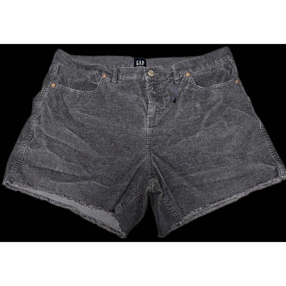 Gap Shorts Grey Corduroy Fringe Stretch Women Size 14 Raw Edge Mid Rise